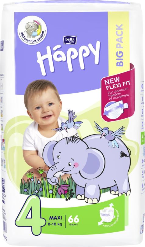 Jednorázové pleny BELLA Baby Happy vel. 4 Maxi (66 ks)