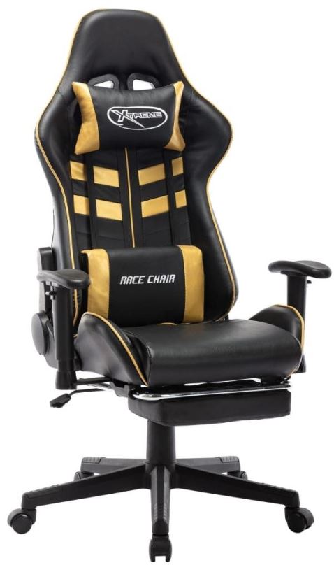 Herní židle SHUMEE Herní židle s podnožkou černá a zlatá umělá kůže, 20512