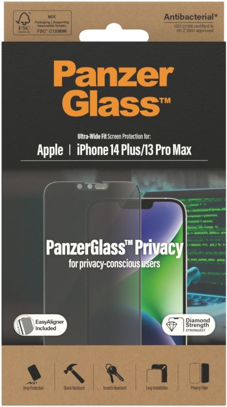 Ochranné sklo PanzerGlass Privacy Apple iPhone 14 Plus/13 Pro Max s instalačním rámečkem