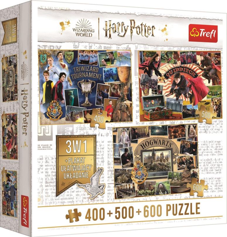 Puzzle Trefl Puzzle Harry Potter Turnaj tří kouzelníků, Famfrpál a Bradavice 400 + 500 + 600 dílků