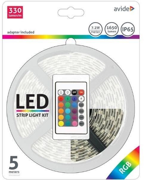 LED pásek Avide Set voděodolný LED pásek s ovládáním a zdrojem 5m