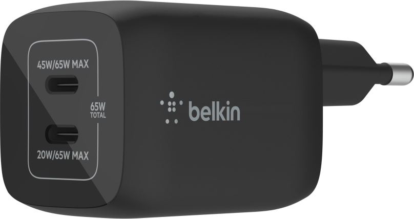 Nabíječka do sítě Belkin Boost Charge 65W PD PPS Dual USB-C GaN Charger Universal, Black