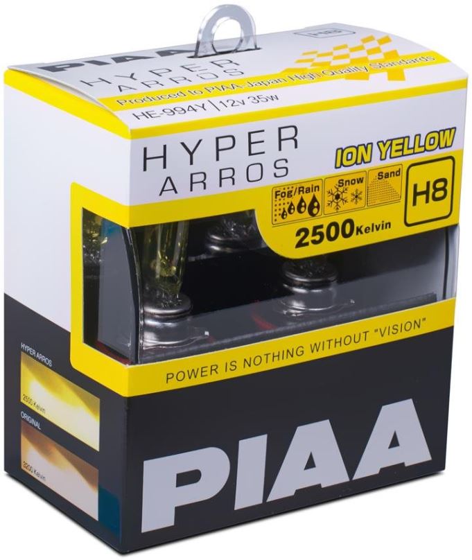 Autožárovka PIAA Hyper Arros Ion Yellow 2500KK H8 - teplé žluté světlo 2500K pro použití v extrémních podmínkách