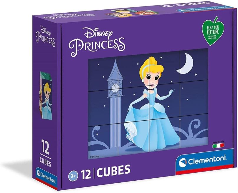 Obrázkové kostky Clementoni Play For Future Obrázkové kostky Disney princezny, 12 kostek