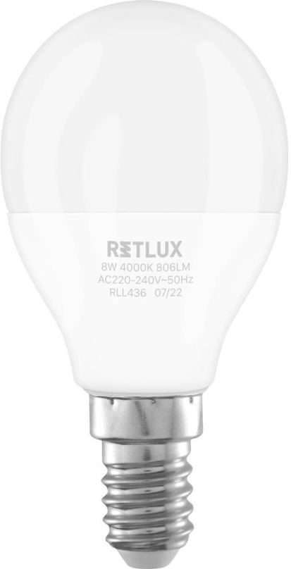 LED žárovka RETLUX RLL 436 G45 E14 miniG 8W CW