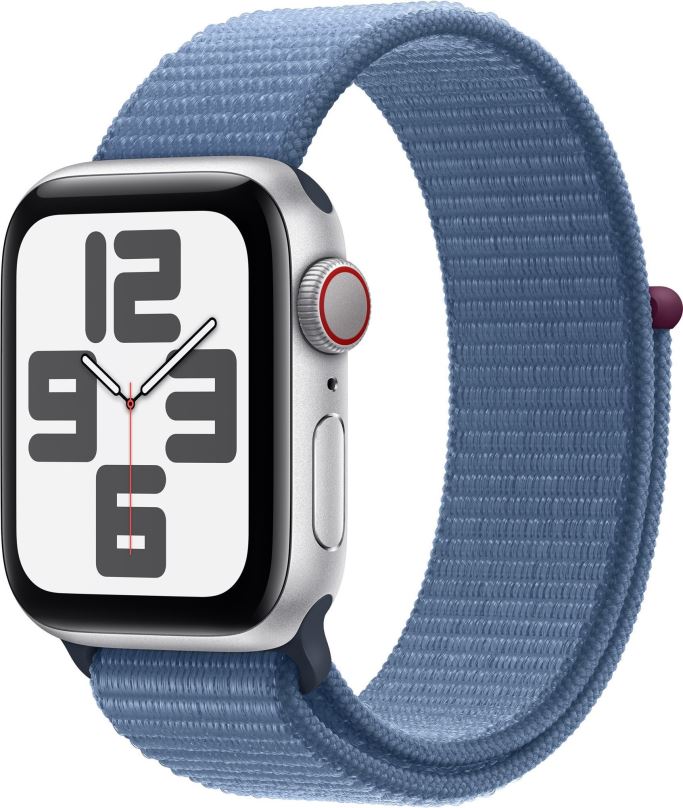 Chytré hodinky Apple Watch SE Cellular 40mm Stříbrný hliník s ledově modrým provlékacím sportovním řemínkem
