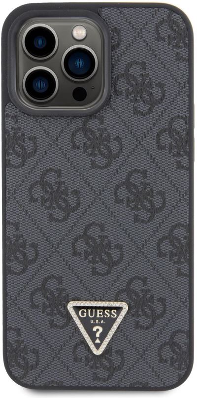 Kryt na mobil Guess PU 4G Strass Triangle Metal Logo Zadní Kryt pro iPhone 15 Pro Max Black