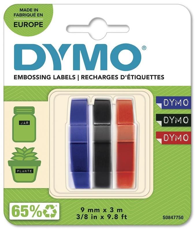 TZ páska Dymo 3D páska, MIX - černá, modrá, červená, 1 blistr / 3 ks, 9 mm x 3 m