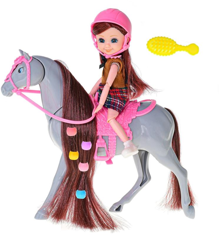 Panenka MIKRO-TRADING Panenka jezdkyně 16 cm s koněm 25,5 cm a doplňky