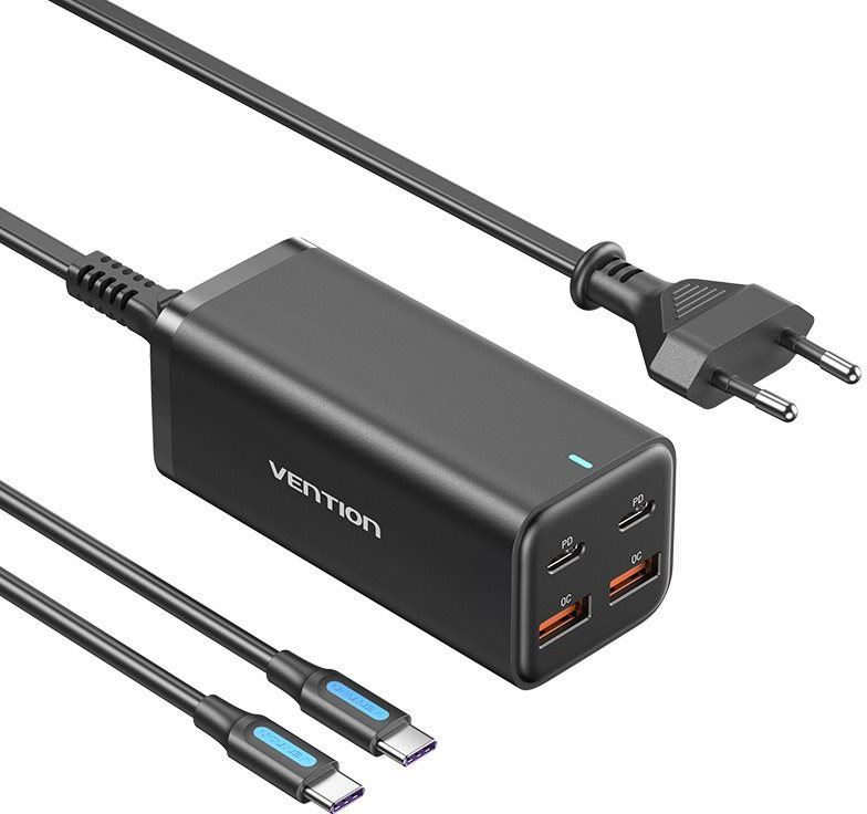 Nabíječka do sítě Vention 4-Port USB (C + C + A + A) GaN Charger (100W/100W/18W/18W) EU-Plug Black