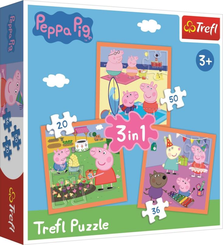 Puzzle Trefl Puzzle Prasátko Peppa: Úžasné nápady 3v1 (20,36,50 dílků)