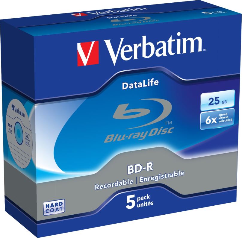 Média VERBATIM BD-R SL DataLife 25GB, 6x, jewel case 5 ks