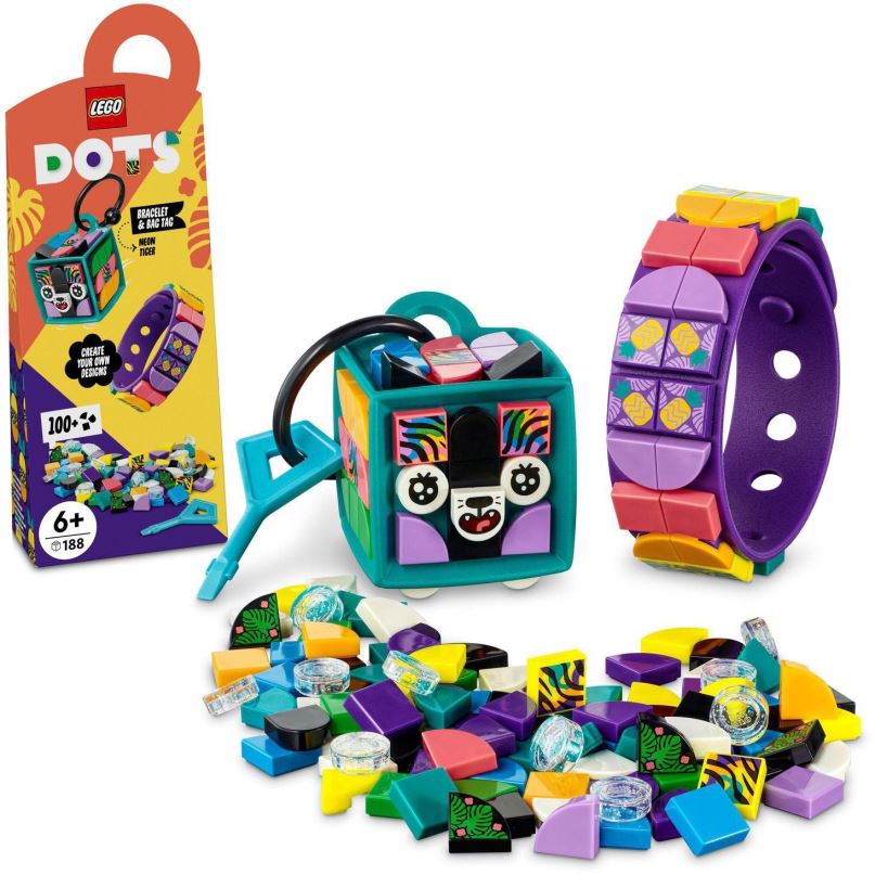 LEGO stavebnice LEGO® DOTS 41945  Neonový tygr – náramek & ozdoba na tašku