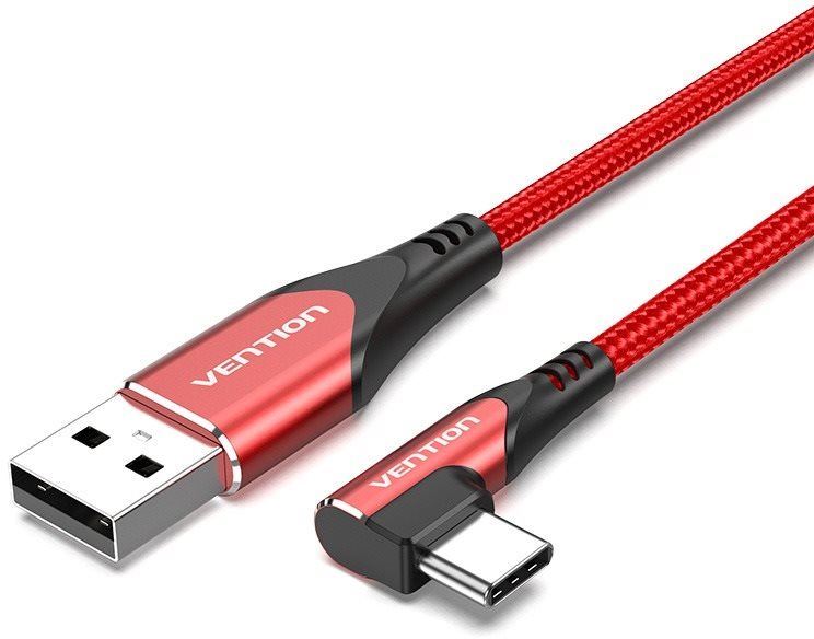 Datový kabel Vention Type-C (USB-C) 90° <-> USB 2.0 Cotton Cable Red 1m Aluminum Alloy Type