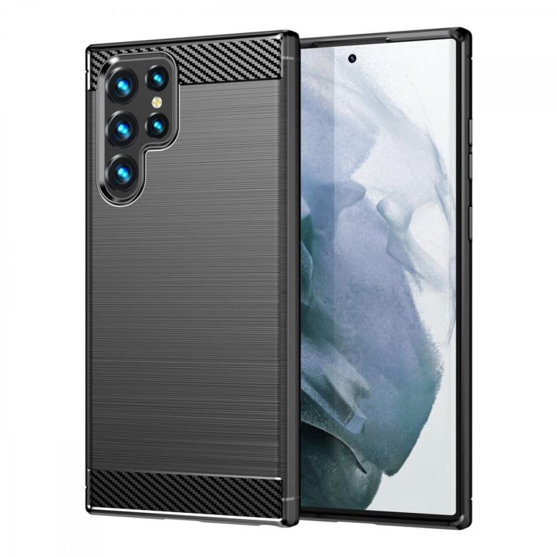 Kryt na mobil Carbon Case Flexible silikonový kryt na Samsung Galaxy S22 Ultra, černý