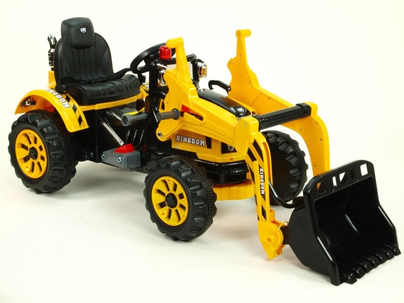 Elektrický traktor pro děti Kingdom se slápěcí lžící, žlutý