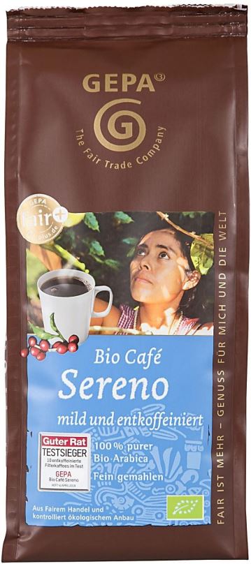 Káva Gepa Mletá káva bez kofeinu Fairtrade - BIO Sereno, 250g, 100% Arabica