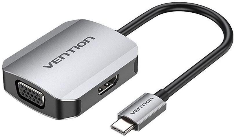 Redukce Vention USB-C to HDMI + VGA Converter 0.15M Gray Aluminum Alloy Type