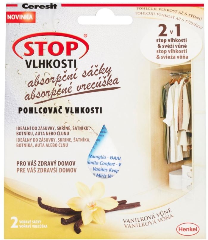 Pohlcovač vlhkosti CERESIT Stop Vlhkosti 2v1 - absorpční sáčky vanilka 2 x 50 g