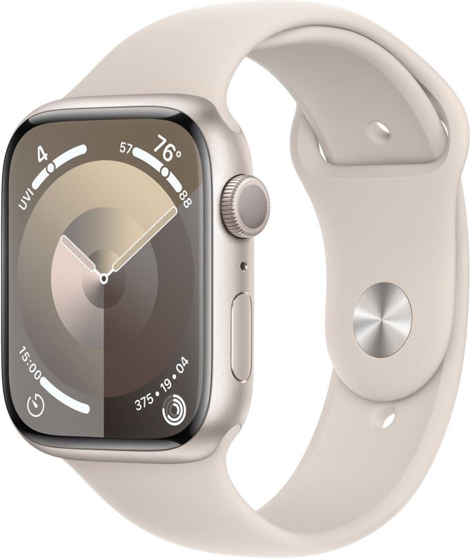 Chytré hodinky Apple Watch Series 9 45mm Hvězdně bílý hliník s hvězdně bílým sportovním řemínkem - M/L