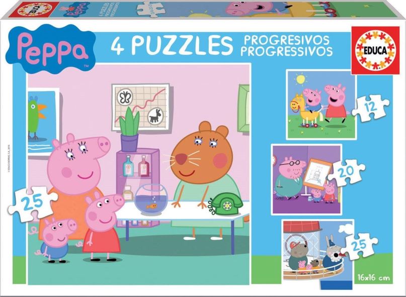 Puzzle Educa Puzzle Prasátko Peppa 4v1 (12,16,20,25 dílků)