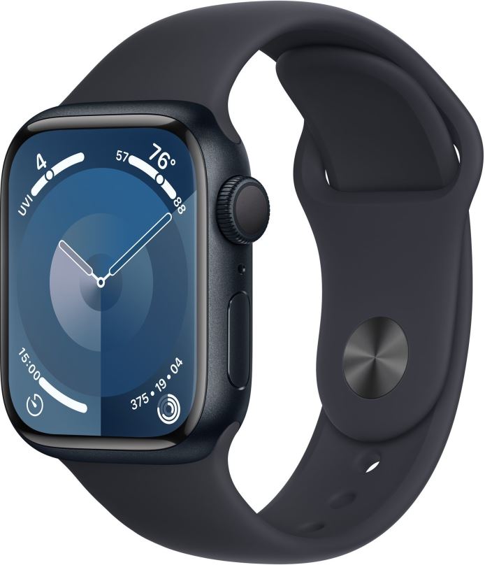 Chytré hodinky Apple Watch Series 9 41mm Temně inkoustový hliník s temně inkoustovým sportovním řemínkem - M/L