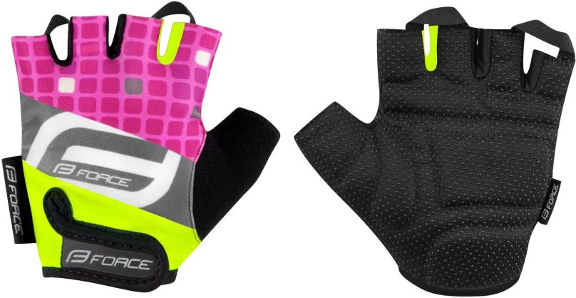 Cyklistické rukavice Force SQUARE dětské, fluo-růžové XL