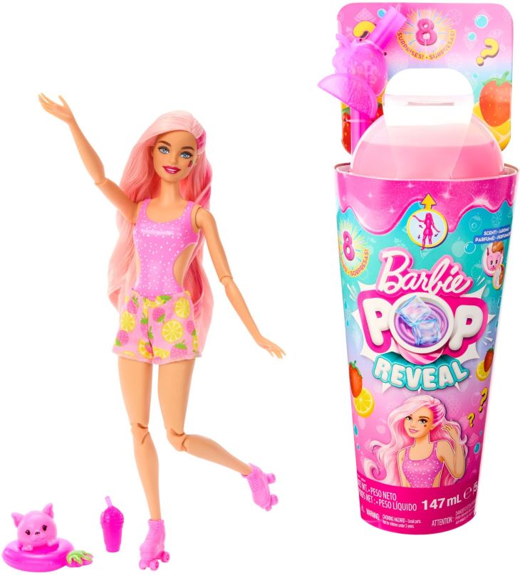 Panenka Barbie Pop Reveal Barbie šťavnaté ovoce - Jahodová limonáda