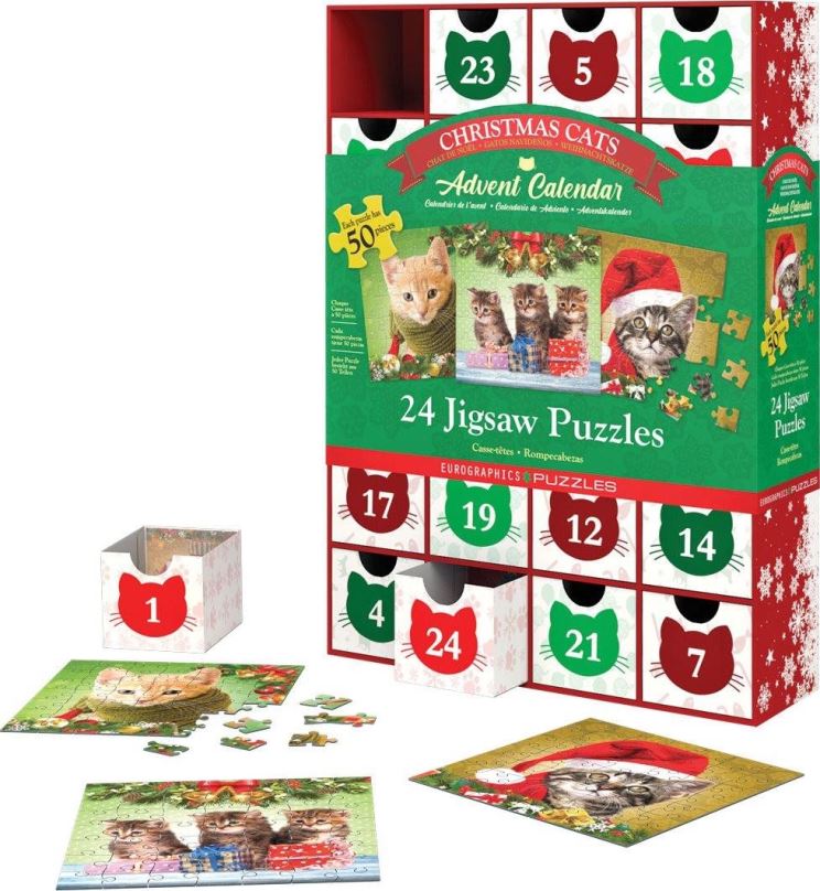 Adventní kalendář Eurographics Puzzle Adventní kalendář: Vánoční kočky 24x50 dílků