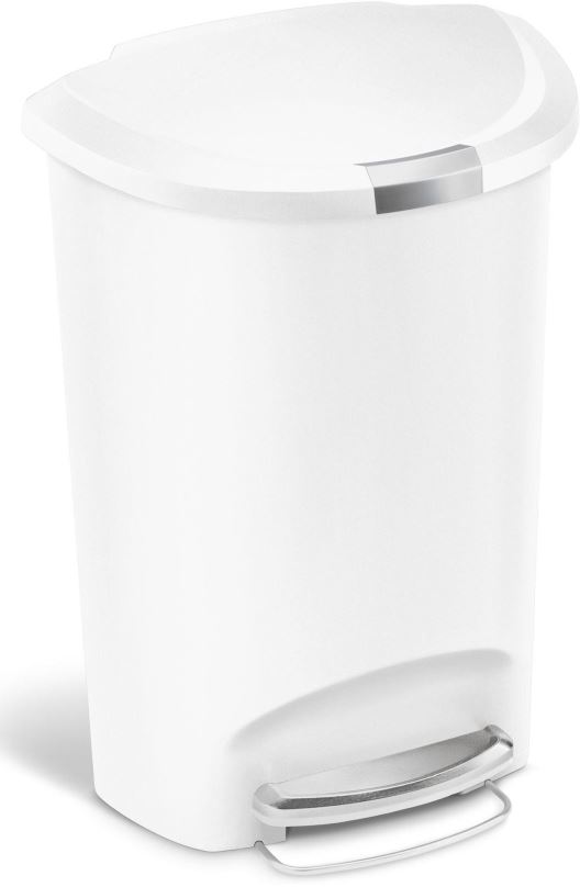 Pedálový odpadkový koš Simplehuman – 50 l, půlkulatý, plast, bílý