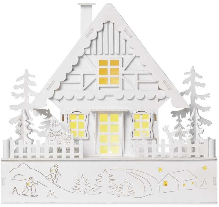 Vánoční osvětlení EMOS LED vánoční domek dřevěný, 28 cm, 2x AA, vnitřní, teplá bílá, časovač
