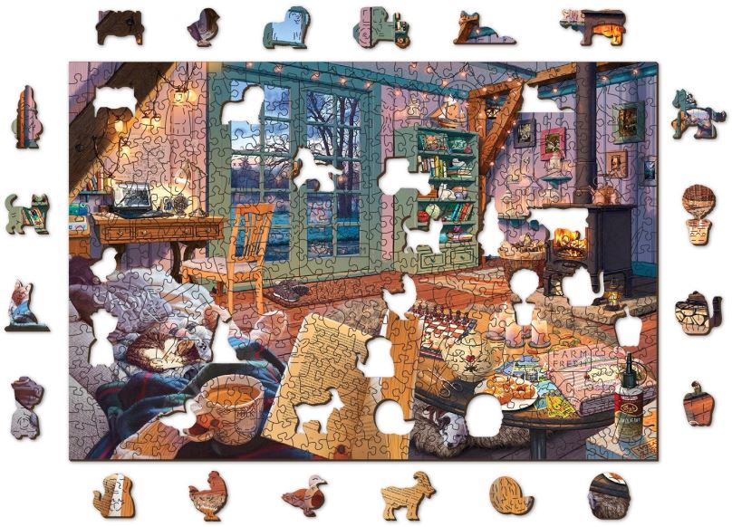 Puzzle Woden City Dřevěné puzzle Útulná chata 2v1, 505 dílků eko
