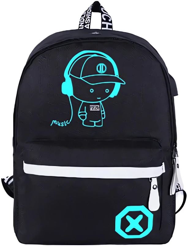 Dětský batoh Verk 27137 Chytrý svítící batoh unisex s USB, penál, zámek, 19 l, černý