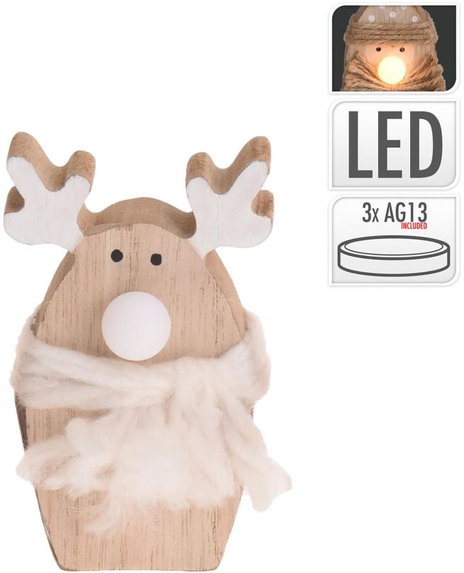 Vánoční osvětlení H&L Vánoční postava s LED, dřevo, sob bílý