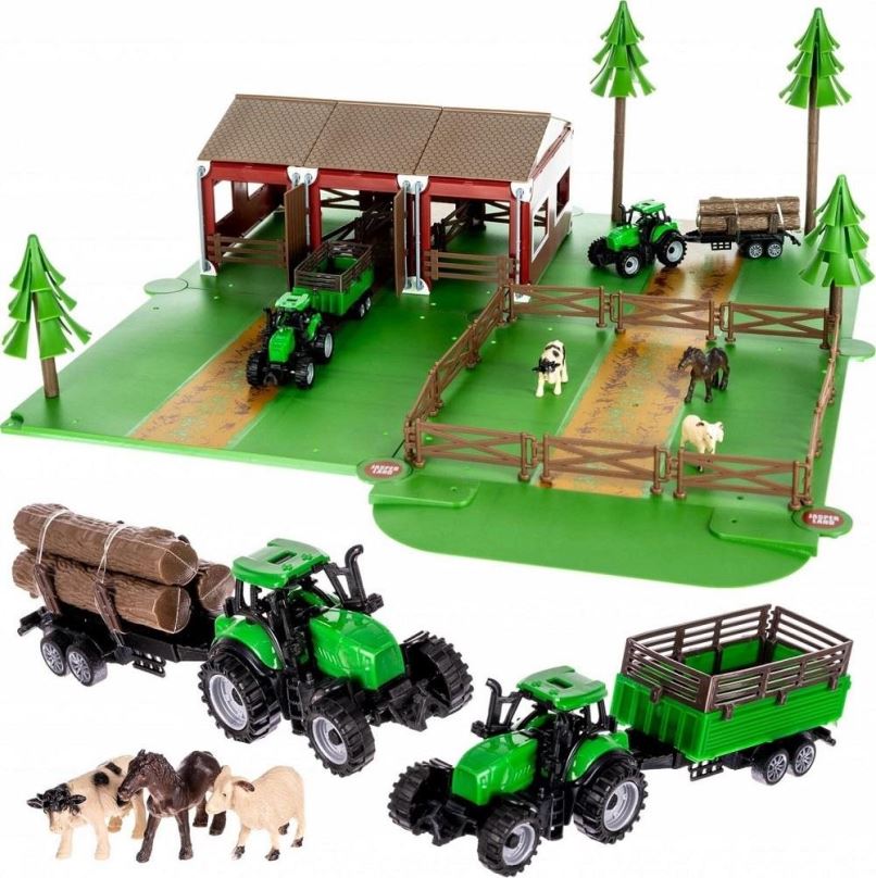 Stavebnice ISO 11465 Farma k sestavení s kovovým traktorem a zvířátky 102 dílků