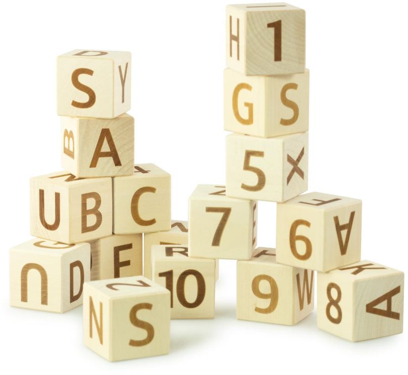 Dřevěné kostky Dřevěné kostky s anglickými písmeny a číslicemi