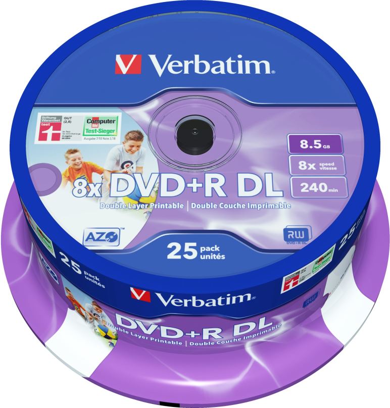 Média VERBATIM DVD+R DL AZO 8,5GB, 8x, printable, spindle 25 ks