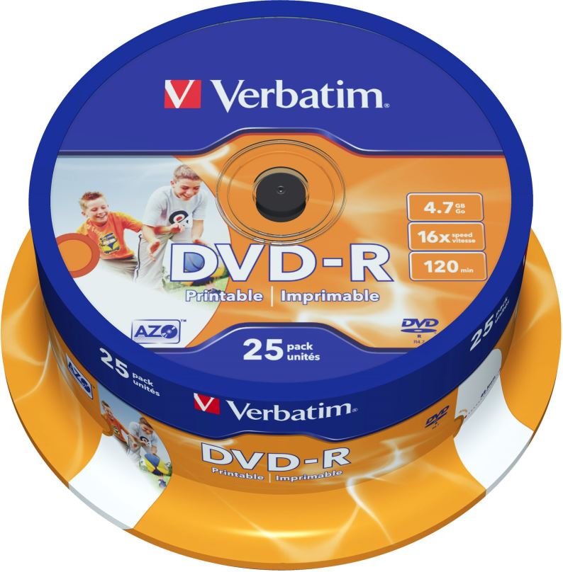 Média VERBATIM DVD-R AZO 4,7GB, 16x, printable, spindle 25 ks