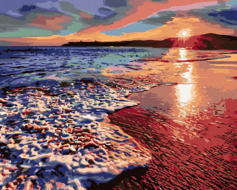Malování podle čísel Západ slunce na břehu pláže II, 80x100 cm, bez rámu a bez vypnutí plátna