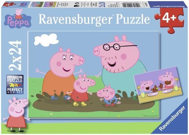Puzzle Ravensburger puzzle 090822 Prasátko Peppa: Šťastná rodina 2x24 dílků