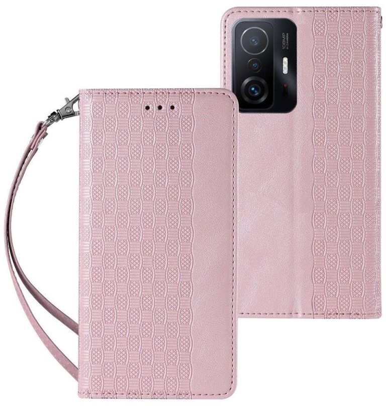 Pouzdro na mobil Magnet Strap knížkové kožené pouzdro na Samsung Galaxy A12 5G, růžové