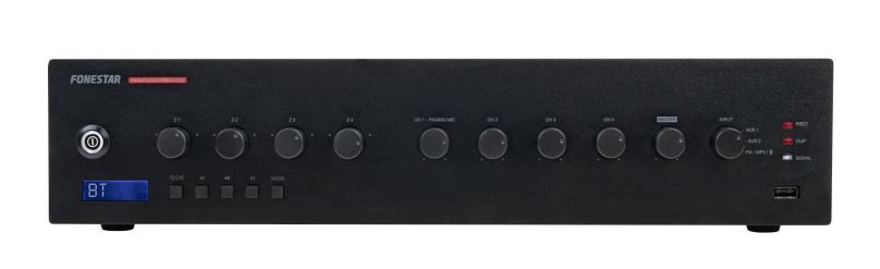 Fonestar PROX-240Z - 100 V PA zesilovač, 240 W, 4 zóny, Bluetoth, USB, FM