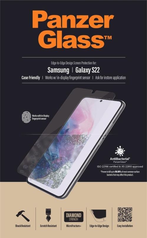 Ochranné sklo PanzerGlass Samsung Galaxy S22 (celolepené s funkčním otiskem prstů)