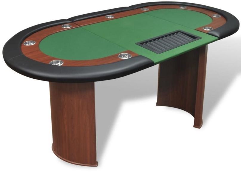 Stůl Pokerový stůl pro 10 hráčů, zóna pro dealera + držák na žetony, zelený 80133