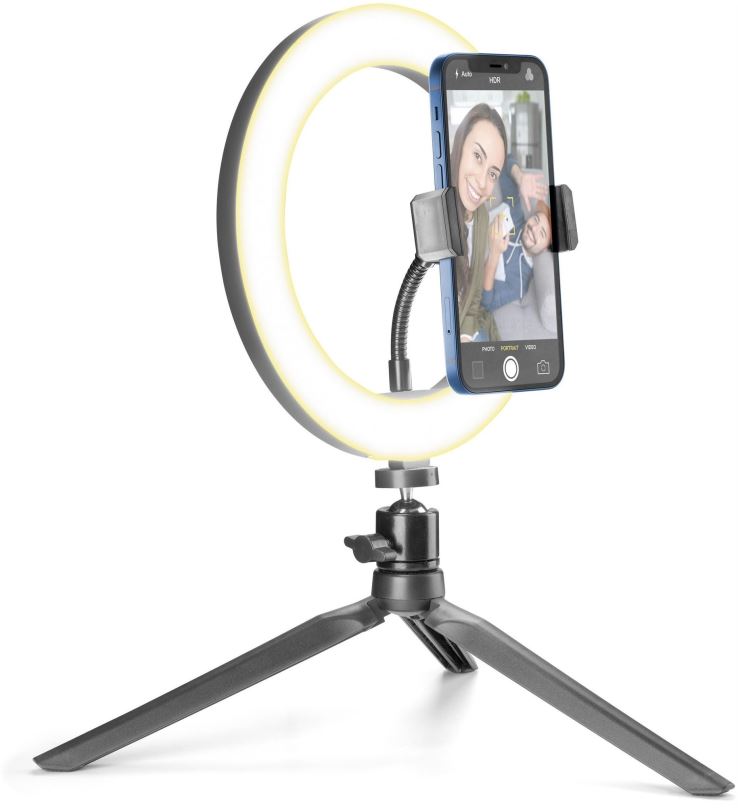 Selfie tyč Cellularline Selfie Ring s LED osvětlením pro selfie fotky a videa černý
