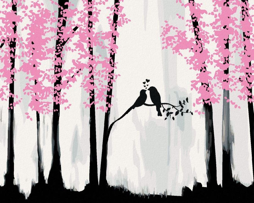 Malování podle čísel Ptačí romantika v lese, 40x50 cm, bez rámu a bez vypnutí plátna