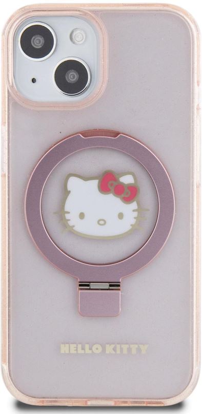 Kryt na mobil Hello Kitty IML Ringstand Glitter Kitty Head Logo MagSafe Zadní Kryt pro iPhone 15 Pink