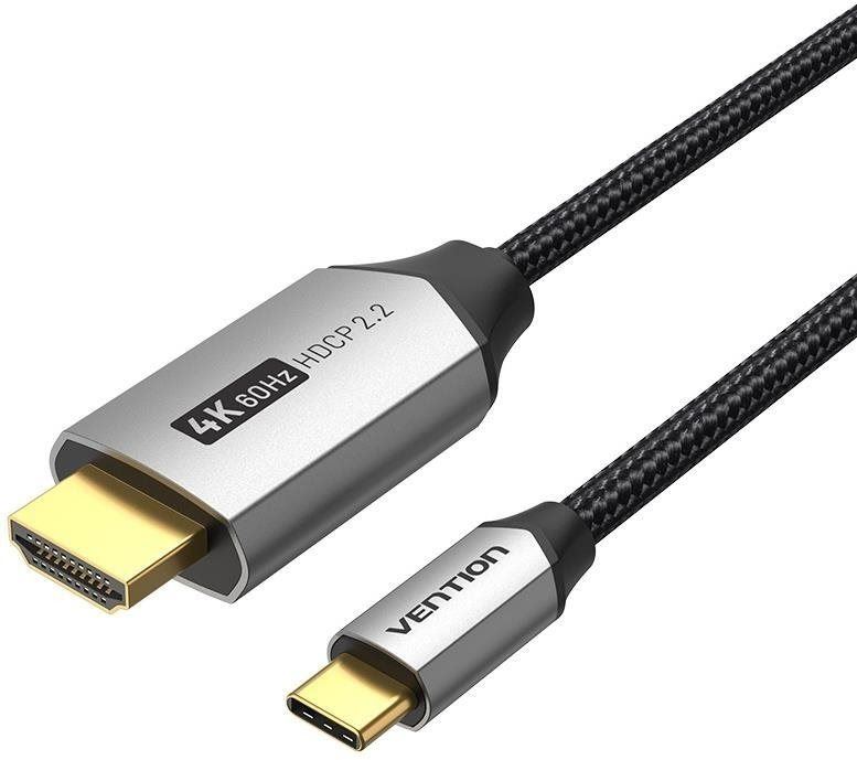 Video kabel Vention Cotton Braided USB-C to HDMI Cable 2m Black Aluminum Alloy Type