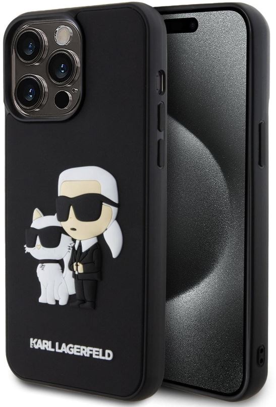 Kryt na mobil Karl Lagerfeld 3D Rubber Karl and Choupette Zadní Kryt pro iPhone 15 Pro Max Black