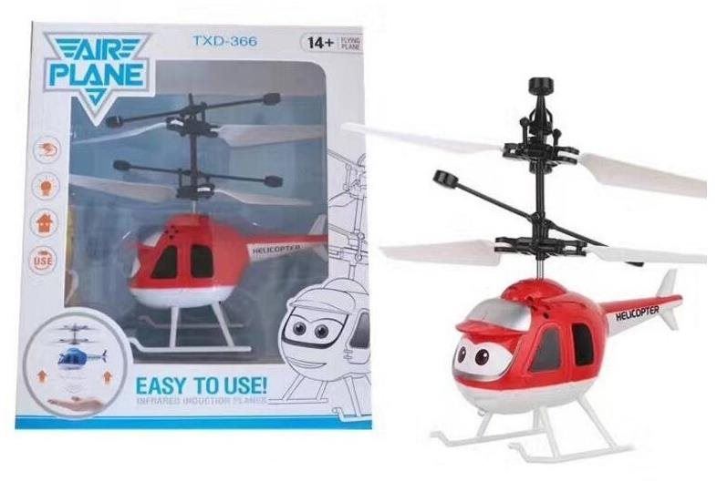RC vrtulník FM-Electrics Mini helikoptéra červená ovládaná pohybem ruky a dálkovým ovladačem